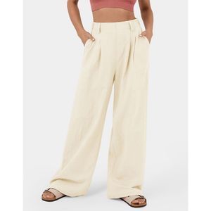 Halara High Waisted Plicated Side Pocket Wide Leg Cotton Pants Vanilla Ice Small